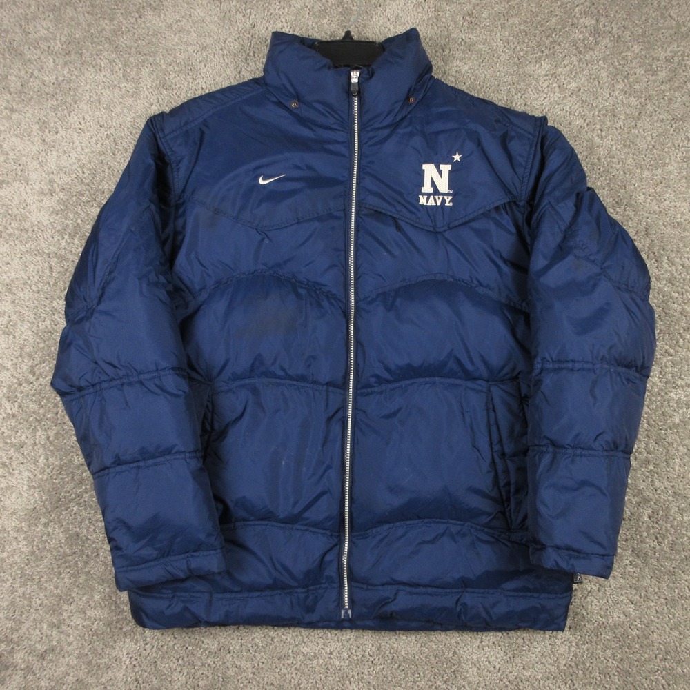 Vintage Navy Midshipmen Jacket Mens Large Blue Down Puffer Parka Nike Team NCAA